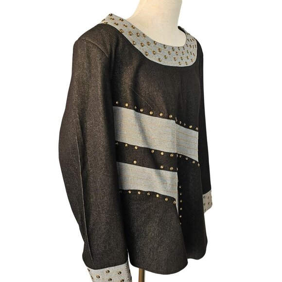 Devine Sport NY Asymmetric Denim Tunic Top Sz 22W Flare Hem Long Slv Boat Neck - Picture 5 of 15